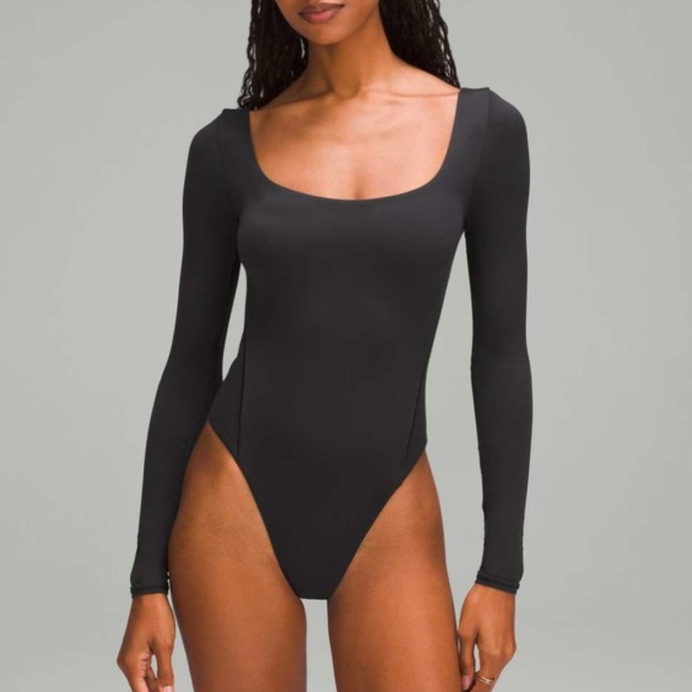 NWT, Wundermost Ultra-Soft Nulu Square-Neck Long-Sleeve Bodysuit, Black, Small